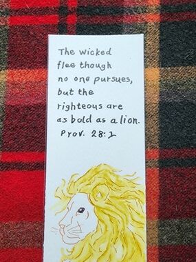 Hand-Painted Lion Bookmark with Proverbs Verse - Yellow Mane